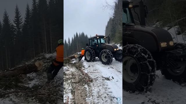 А веть удержал.Трактор Valtra чуть не уехала под склон за лесом