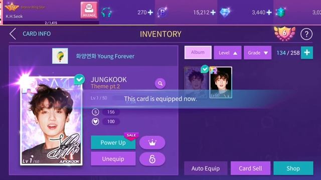 Rating Up JUNGKOOK Prism R card To Level 50