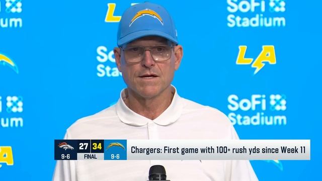 Jim Harbaugh shares his thoughts on free kick & the Chargers W