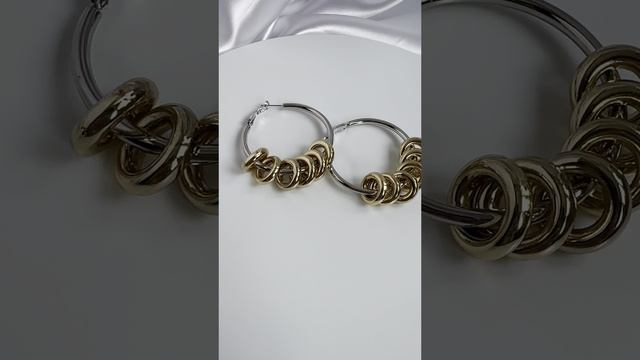 Двухцветные серьги-кольца, трансформеры 2-в-1