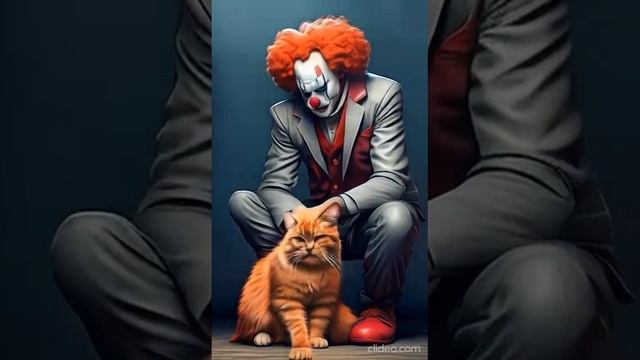 Грустный клоун гладит кота #клоун #дети #детское #длядетей
