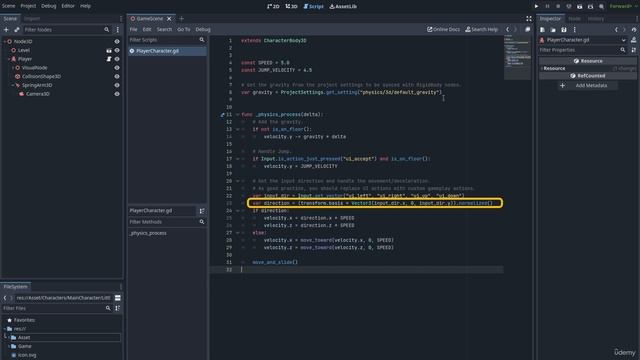 4. The player's basic movement (Explaining and tweaking the characterBody3D script)
