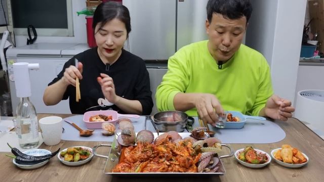 새우,미더덕,갑오징어,홍가리비, 콩나물 넣은 해물 아구찜(ft.볶음밥) 먹방 Spicy Braised Monkfish(agujjim) MUKBANG EATING SHOW