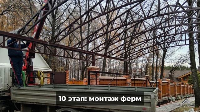 Навес из металлочерепицы 10.6 на 7 метров. Откатные ворота 6.40.