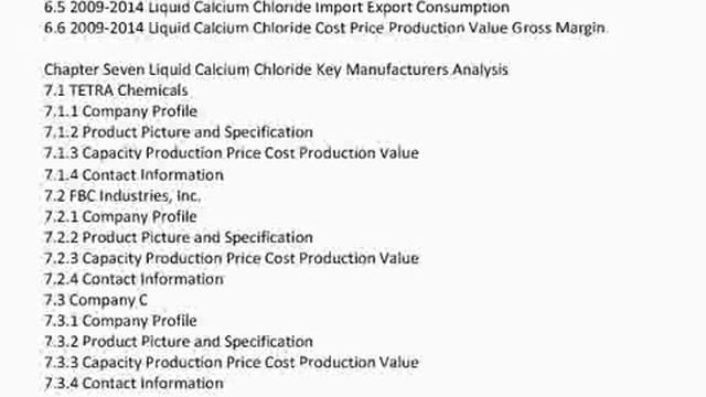 Global And China Liquid Calcium Chloride Industry 2014 Market Trend Size Share Growth Research Repo