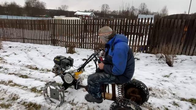 Мотоблок Habert 22HM на грунтозацепах + самодельный задний адаптер.