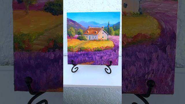 Картина с домиком маслом 15×15 #oilart #картинамаслом #fineart #живопись #пейзаж #лаванда #lavender