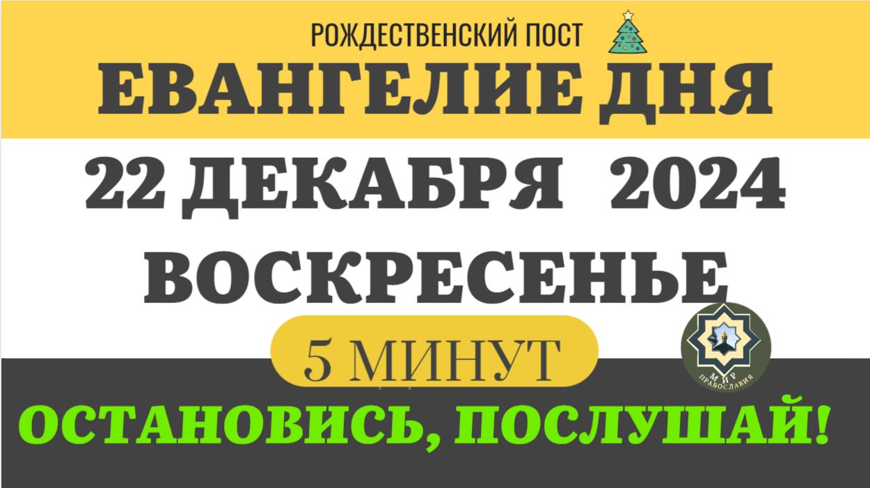 22 ДЕКАБРЯ ВОСКРЕСЕНЬЕ ЕВАНГЕЛИЕ ДНЯ (5 МИНУТ) АПОСТОЛ МОЛИТВЫ 2024 #мирправославия