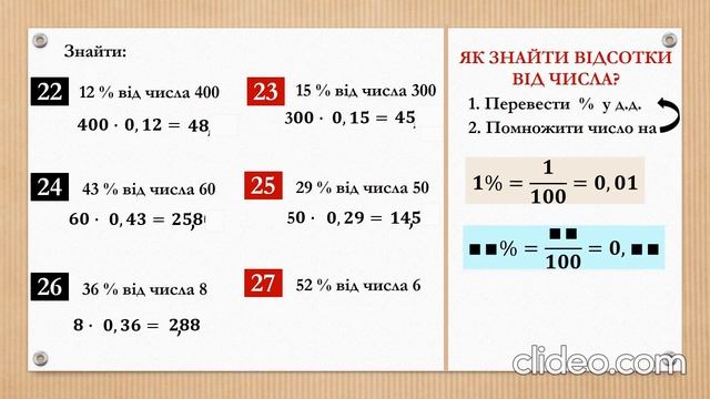 Знаходження відсотків від числа. 5 клас