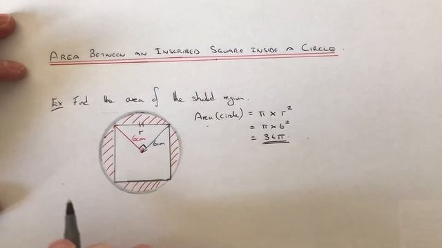 How To Work Out The Area Between An Inscribed Square Inside A Circle