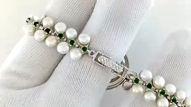 Luxurious 925 Silver Ladies' Watch With Pearl, Chrome Diopside & Ruby