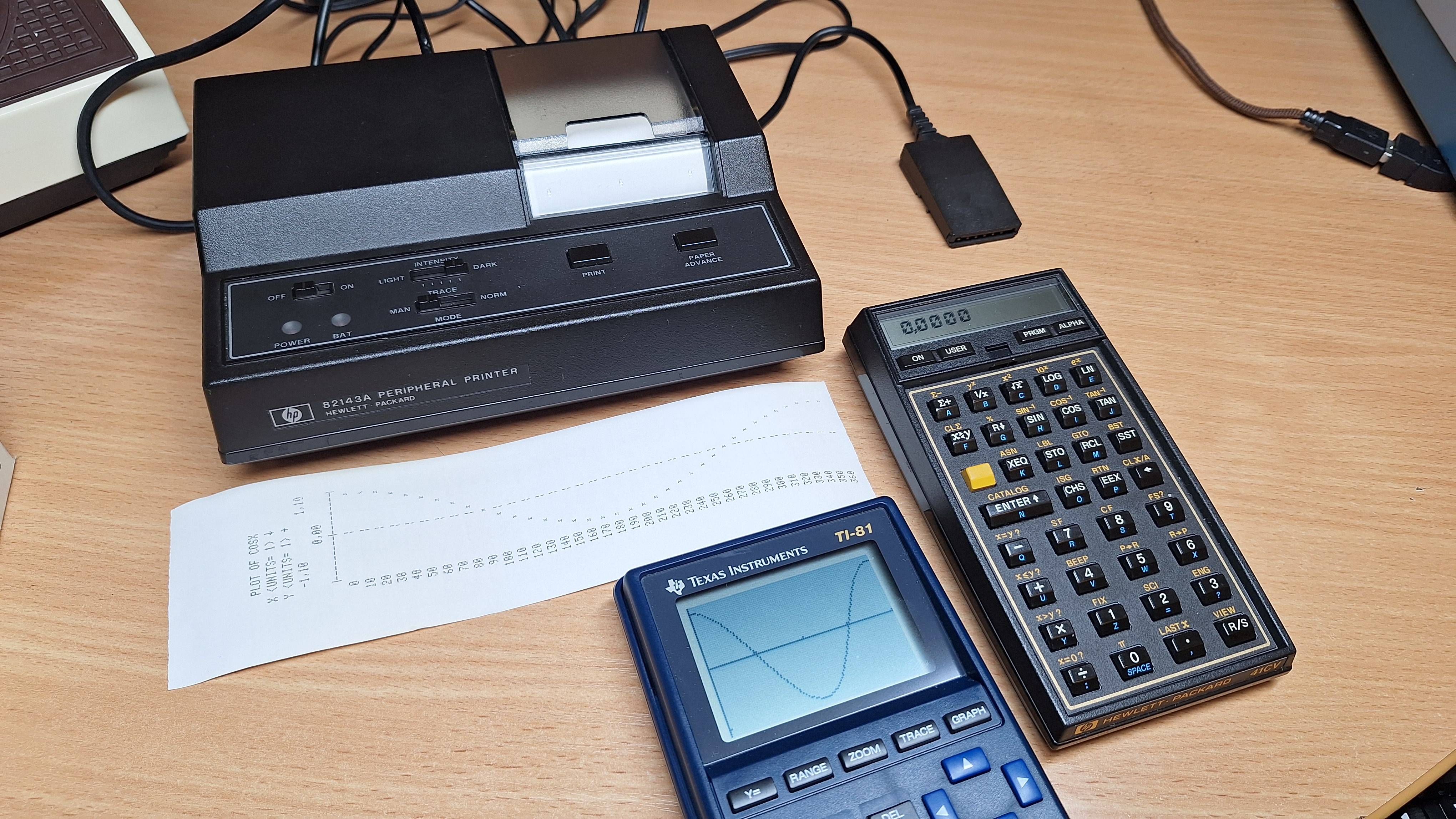 HP-41CV (1984) строит графики с помощью принтера HP82143A