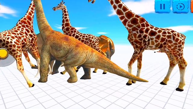 Elephant & Brachiosaurus vs Giraffe & Triceratops - Animal Revolt Battle Simulator