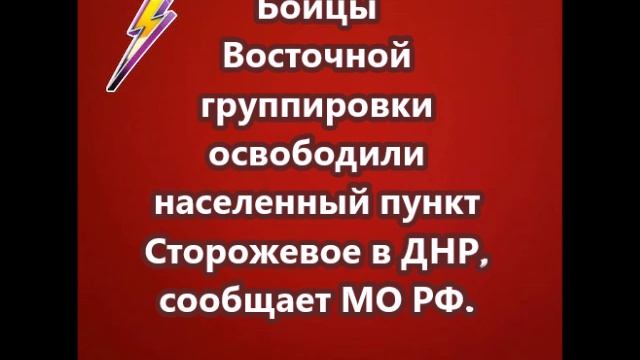 Бойцы Восточной группировки освободили населенный пункт Сторожевое в ДНР, сообщает МО РФ.