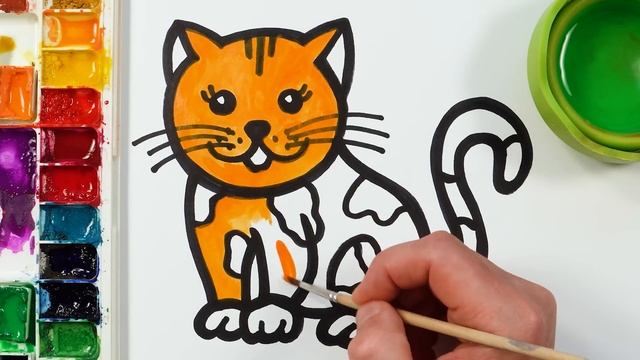 Рисование котенка! раскрашивание  для детей и малышек! Как нарисовать и раскрасить кошку