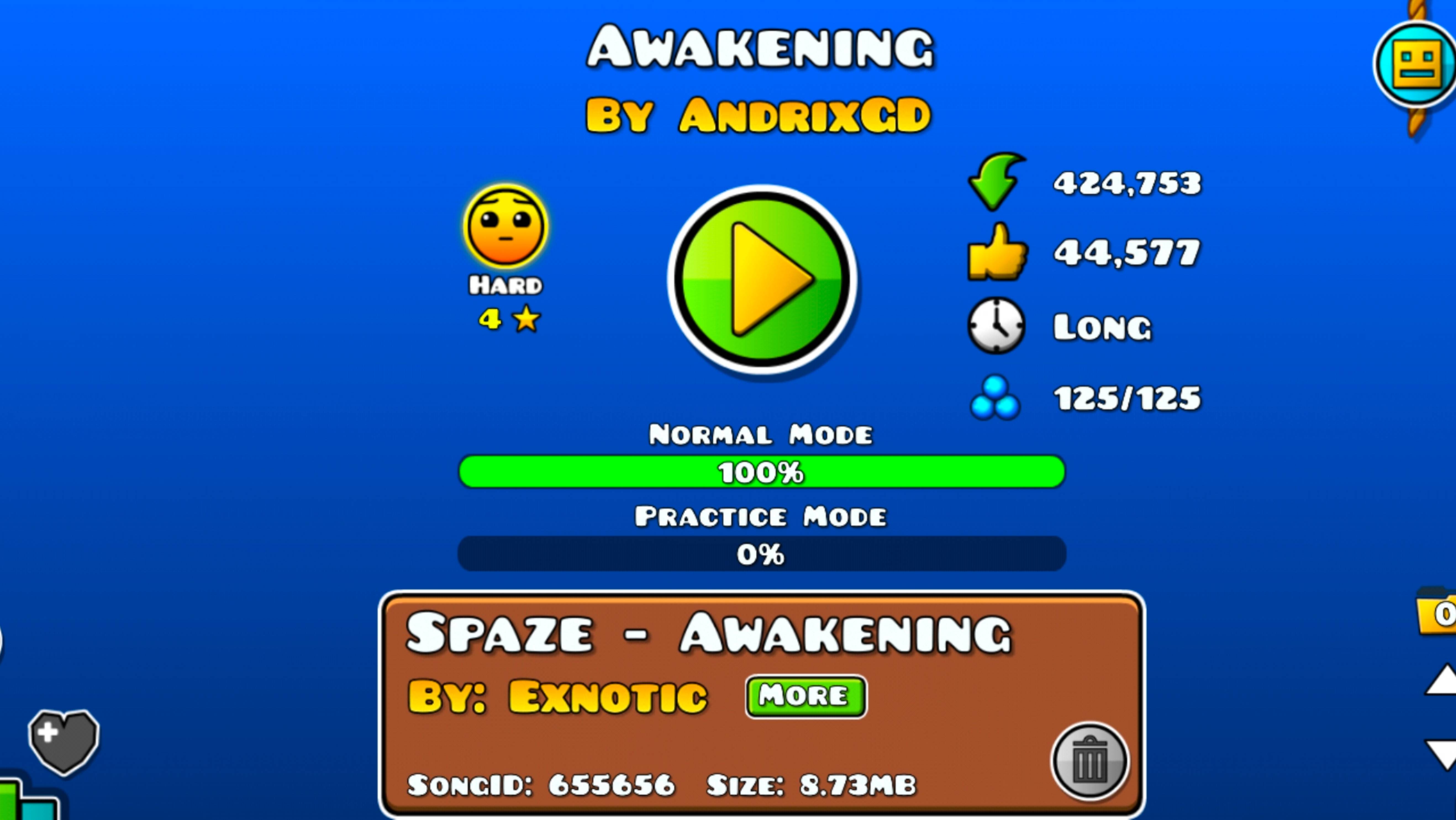 Уровень в КОСМОСЕ!!!(не экстрим демон который)
Awakening 100%