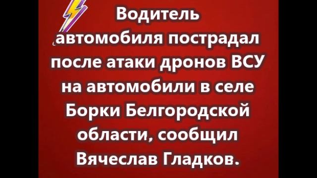 Водитель автомобиля пострадал после атаки дронов ВСУ на автомобили в селе Борки Белгородской области