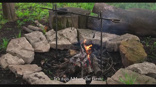 Country Life ASMR    Campfire Cooking Strawberry Rhubarb Cobbler daching