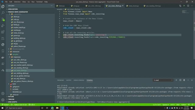 Using the Financial News Aggregator Package in Python