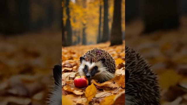 Ёжик гуляет по осеннему лесу
