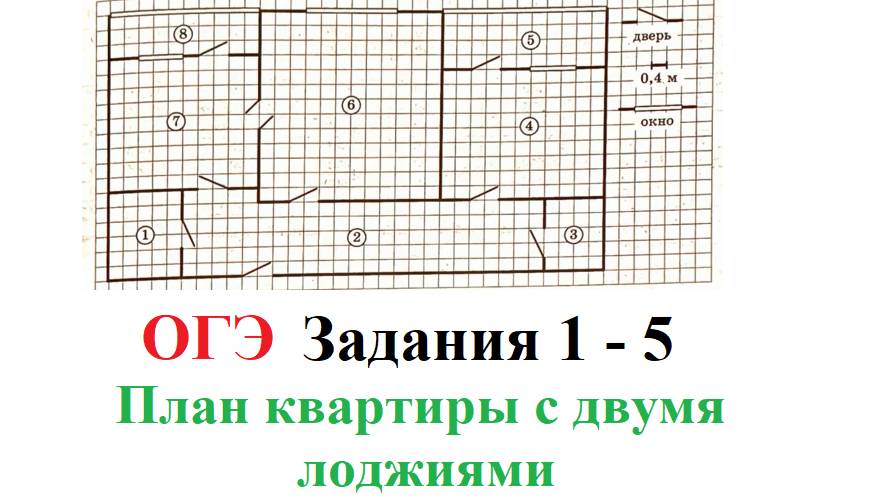 ОГЭ 2025. Математика. Задания 1 - 5. План квартиры с двумя лоджиями