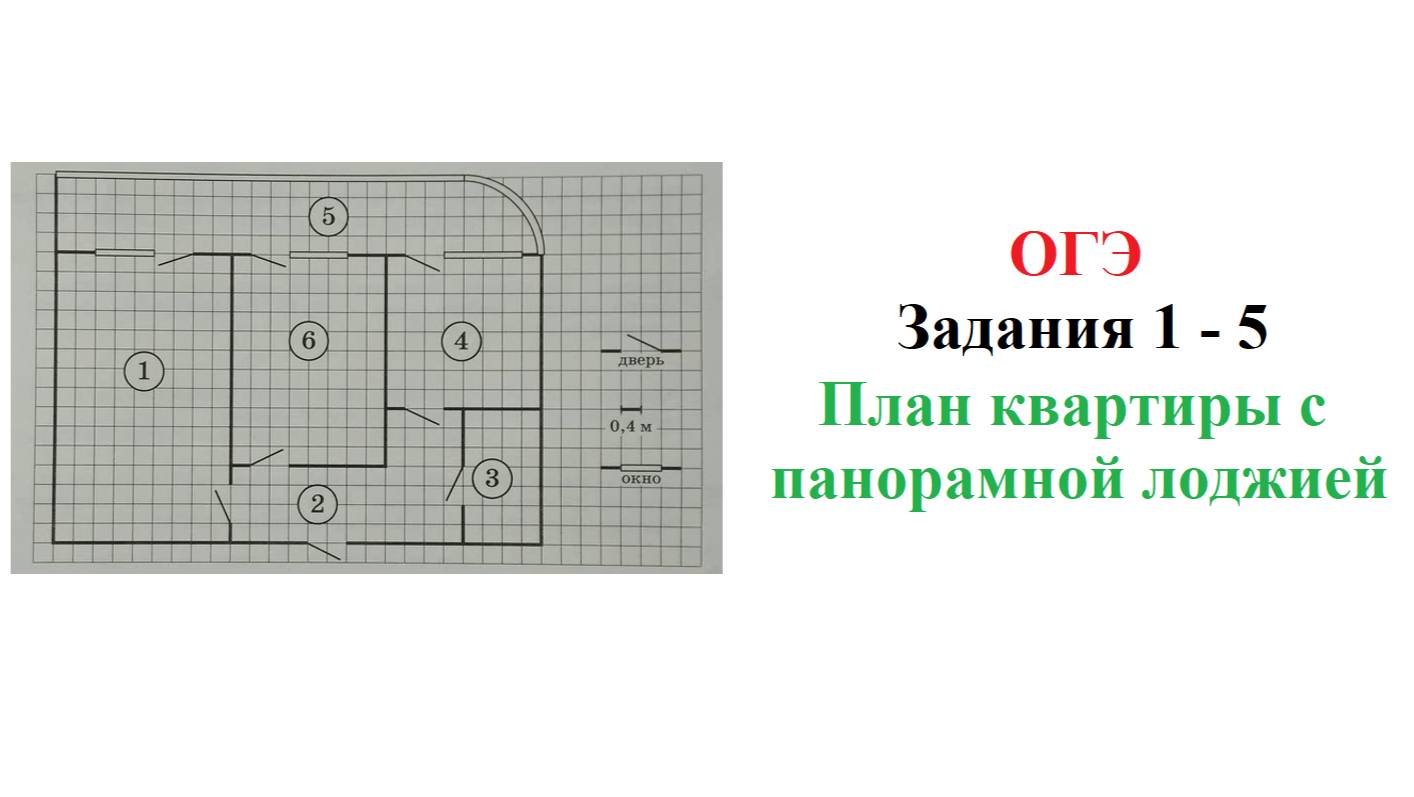 ОГЭ 2025. Математика. Задания 1 - 5. План квартиры с панорамной лоджией