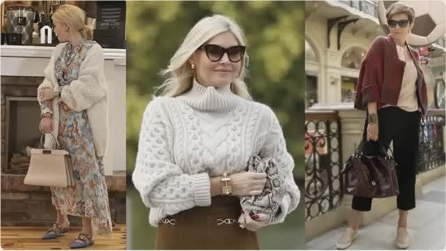 Элегантные свитеры, кардиганы и платья для дам старше 50 лет