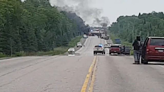 HWY17 tanker truck on fire after accident