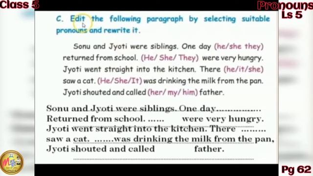 CLASS 5... SUBJECT : ENGLISH... LS 5...RAJA BIRBAL...PG 62... PRONOUNS...