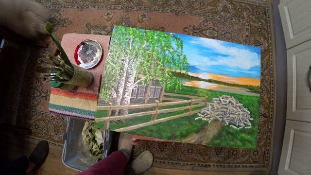 Картина с нуля с деревенским пейзажем