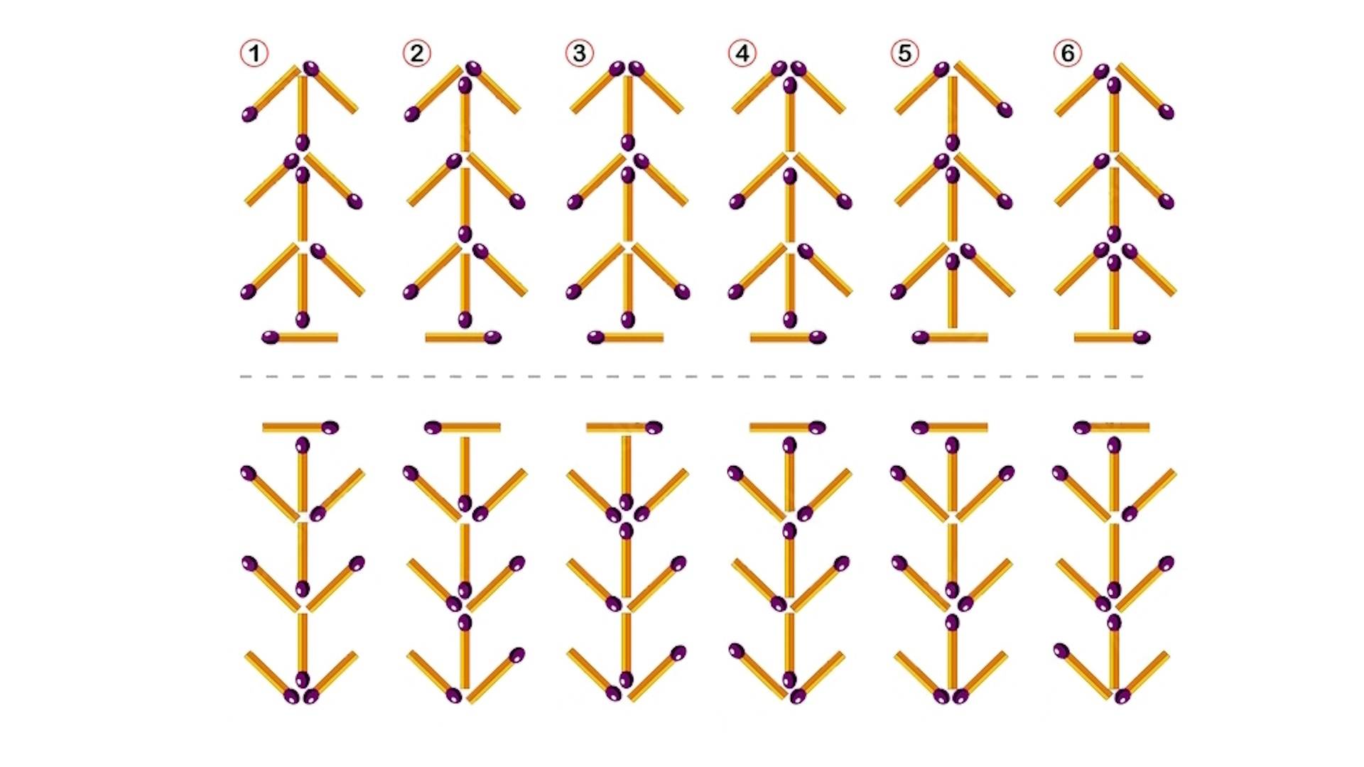 Найди отражения ёлочек из спичек, проставь снизу цифры. Головоломка со спичками 🧐 Эпизод 75