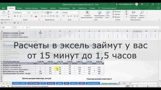 Шаблон расчета бизнес-плана в Excel 7.0