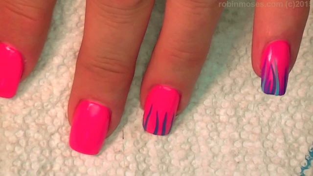 Easy Hot neon pink nails | Glitter STRIPED Nail Art Design Tutorial