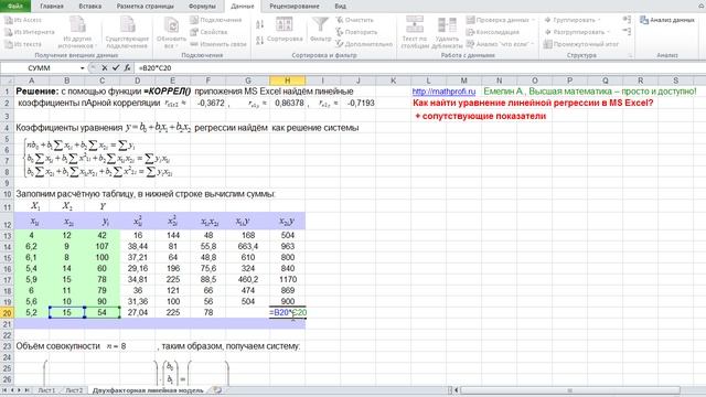 Множественная регрессия в MS Excel. Быстрое решение и подробное решение. Калькулятор!