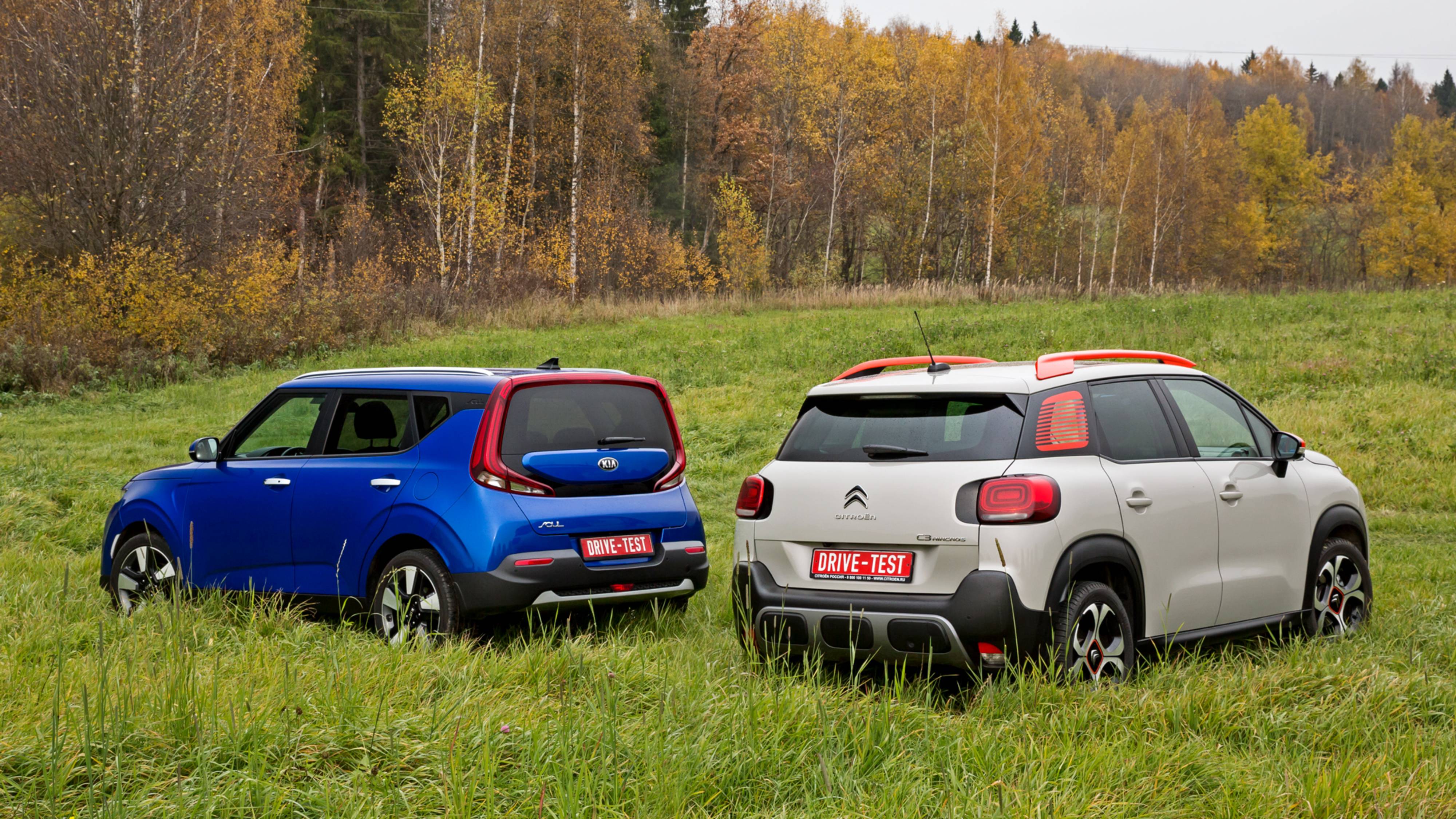 Кроссоверы Kia Soul и Citroen C3 Aircross 2019 на бездорожье