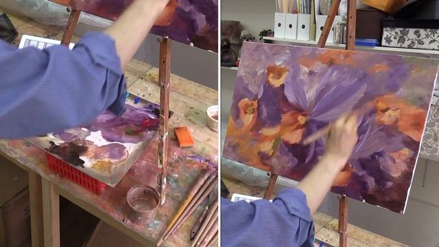 Мастер-класс на двух холстах. Фиолетовые орхидеи. Master class on two canvases.