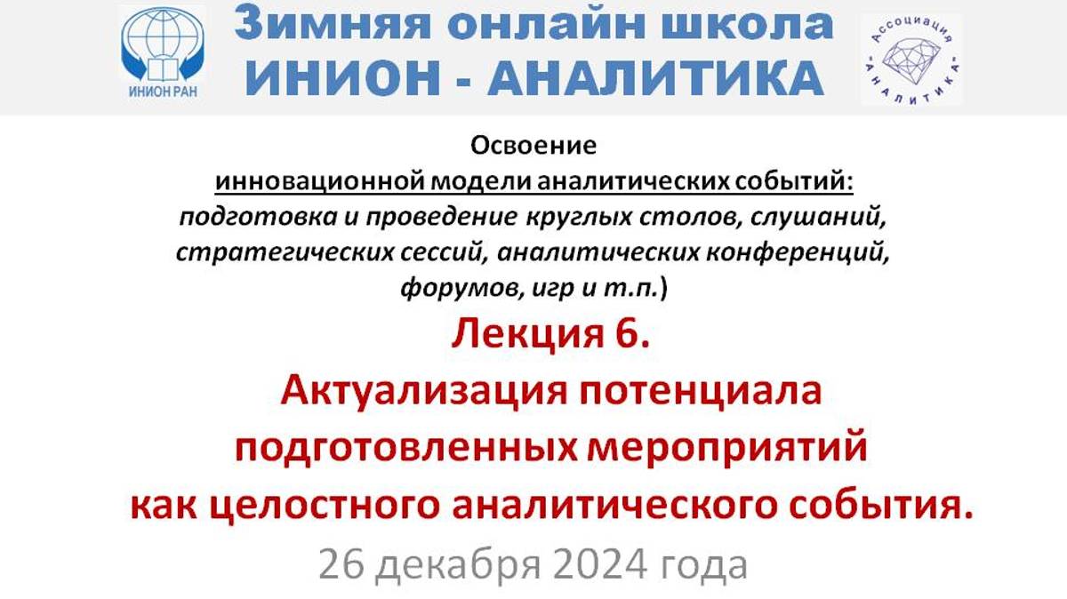 ИНИОН-АНАЛИТИКА: Модель А-события:Л-6: Актуализация потенциала мероприятий как целостного А-события.