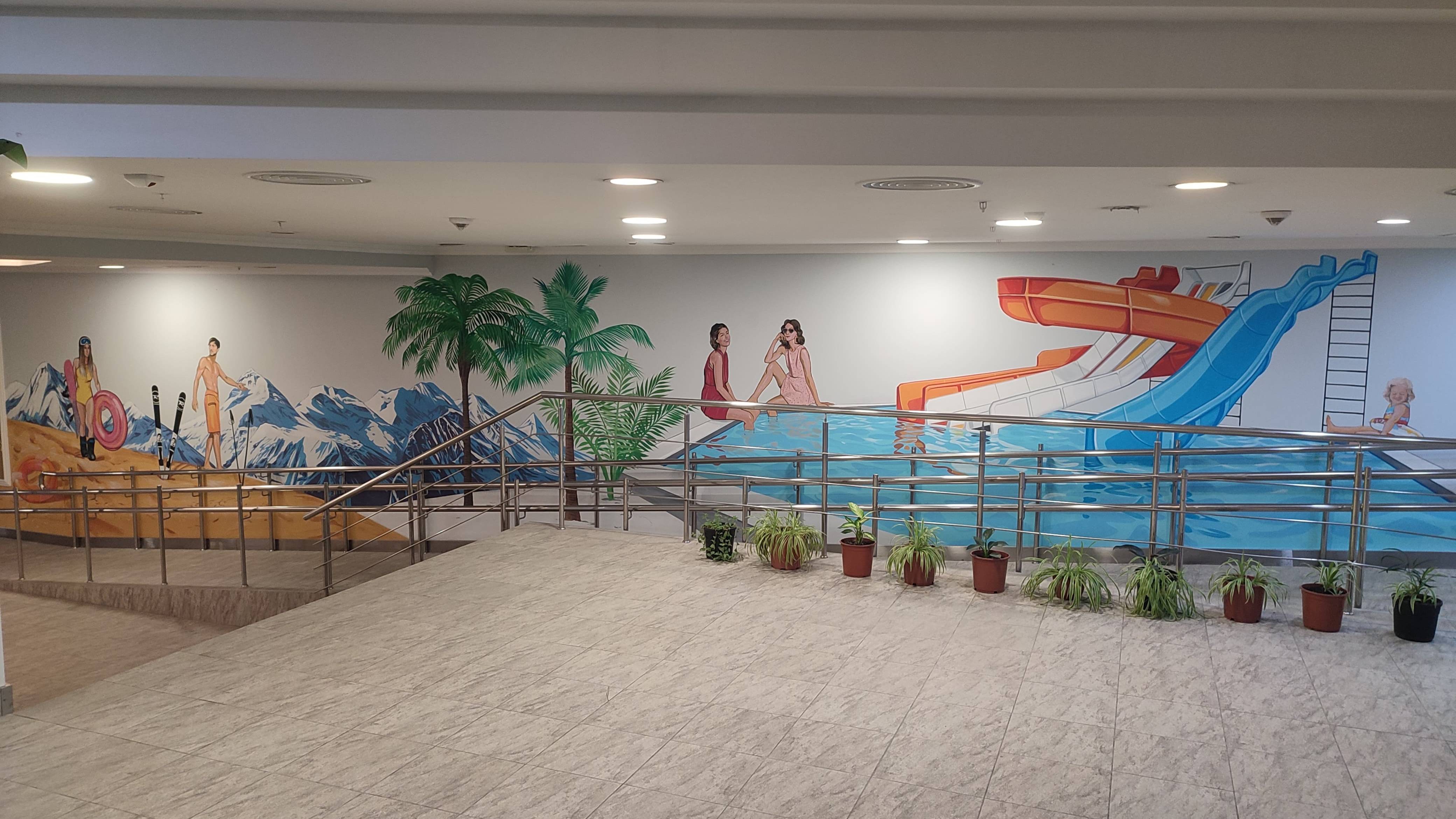 Роспись стен в аквапарке Mountain Beach расположенный на горнолыжном курорте Красная Поляна