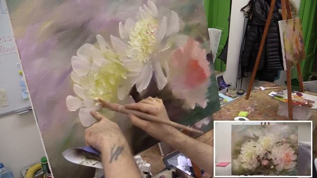 Мастер-класс на двух холстах. Цветы. Живопись маслом.  Workshop
