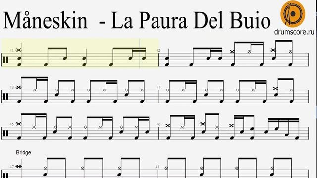 Mãneskin - La Pauro Del Buio (ноты для барабанов)