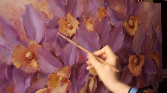 Сиреневые орхидеи. Process of creating oil painting from Oleg Buiko.