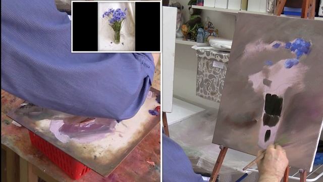 Васильки. Мастер-класс на двух холстах. Master class on two canvases. Wildflowers