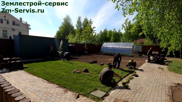 Укладка рулонного газона под ключ 900м2, с использование дополнительного грунта, г. Раменское