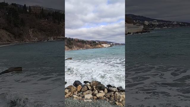 КРЫМ! Море! Шторм! Чёрный Бугор в Алупке! 27 дек 2024.