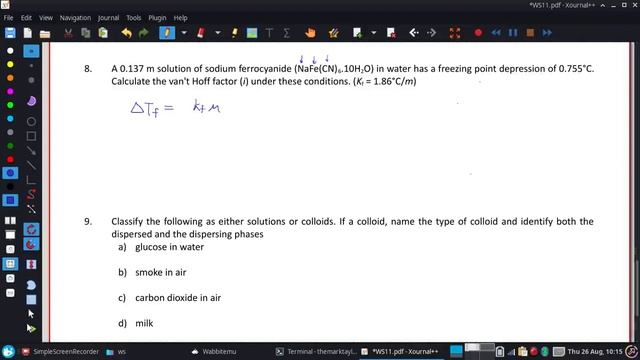 A 0.137 m solution of sodium ferrocyanide in water has a freezing point depression of 0.755°C...