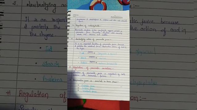 hand written notes of pancreatic secretions by Dr. Jigyasha.... 🖊️