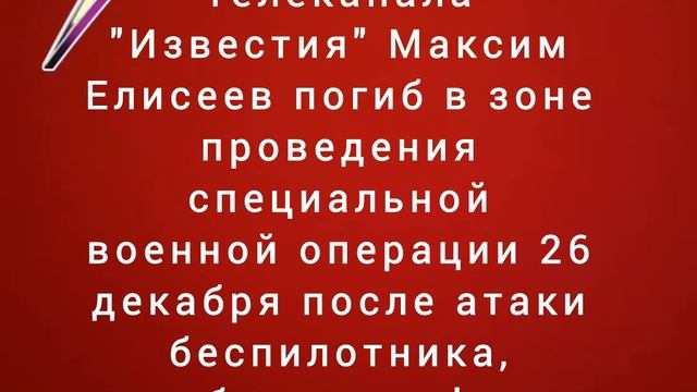 Редактор телеканала "Известия" Максим Елисеев погиб в зоне проведения СВО