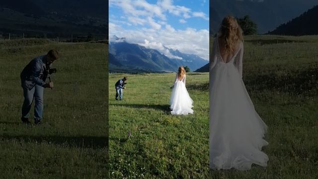 Видеосъемка в горах. Невеста на закате