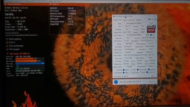 Тест видеокарты MSI AMD Radeon RX 5500 XT GAMING X 8G в Furmark v.2.4.3
