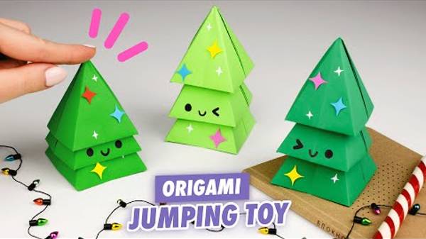 Оригами Прыгающая ЕЛКА из бумаги Новогодняя игрушка